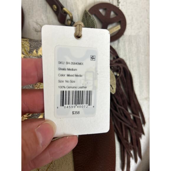 Hobo Sheila Medium Brown Leather Mixed Media Shoulder Bag Boho Purse New - Picture 6 of 9